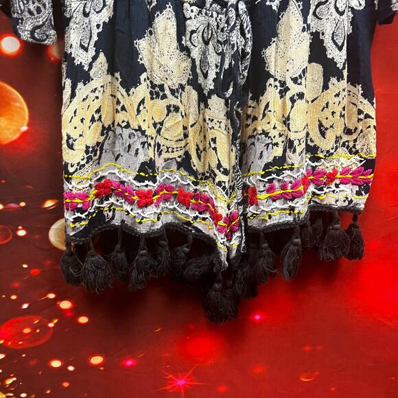 Anthropologie Raga Tassel Off The Shoulder Bohemian Romper Size XS 100% Viscose - Picture 10 of 11